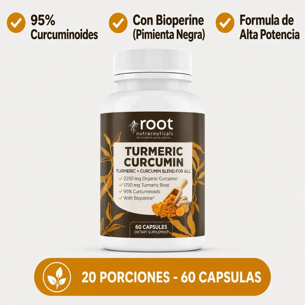 [R-tur-60] Turmeric Curcumin de Root Nutraceuticals: antiinflamatorio natural con cúrcuma orgánica y bioperina