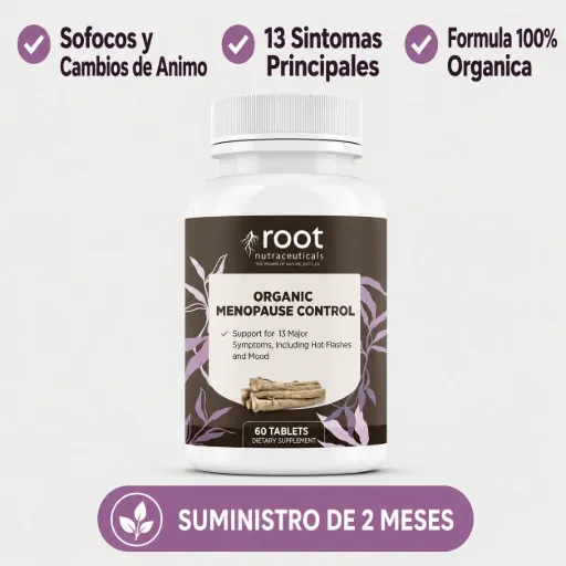 Producto Root Nutraceuticals Root Organic Menopause Control: Alivio Natural para los Síntomas que Roban tu Bienestar