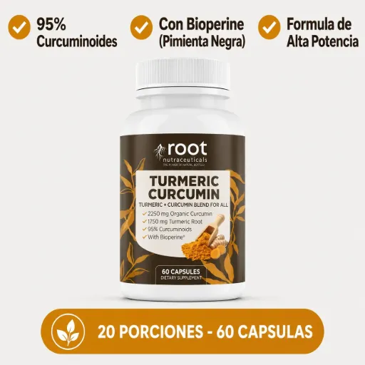 Producto Root Nutraceuticals Turmeric Curcumin de Root Nutraceuticals: antiinflamatorio natural con cúrcuma orgánica y bioperina