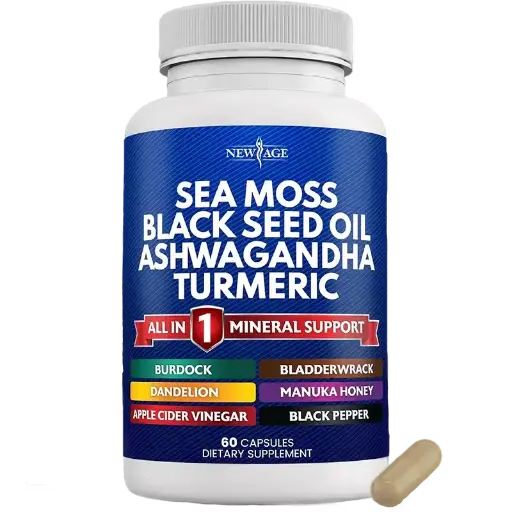 Producto Sea Moss + Black Seed Oil + Ashwagandha + Cúrcuma: Suplemento Todo en Uno para el Apoyo Mineral