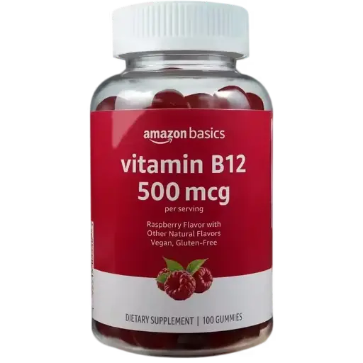 Producto Vitamina B12 Amazon Basics 500 mcg: energía vegana con sabor a frambuesa