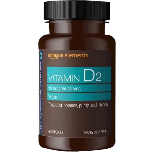 Producto Amazon Elements Amazon Elements Vitamin D2: Suplemento esencial para la salud ósea y el bienestar inmunológico